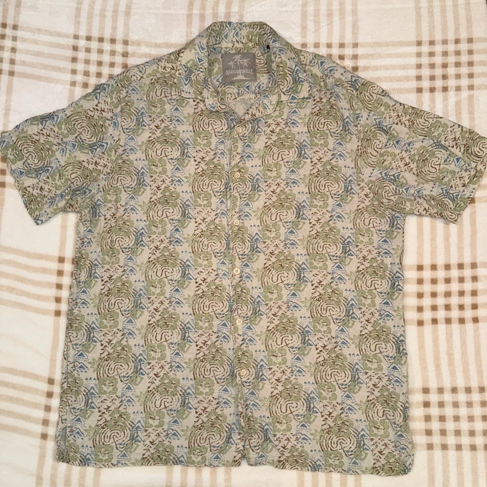 Margaritaville Mens Large Silk Linen Blend Short Sleeve Button Up Tropical Shirt